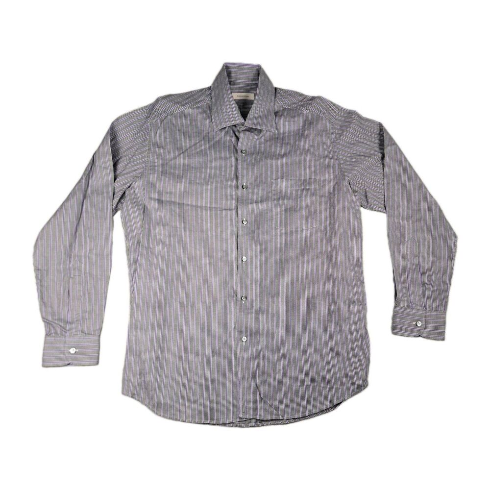 Ermenegildo Zegna Button Up Shirt Mens XL Long Sleeve Stripes Purple Black